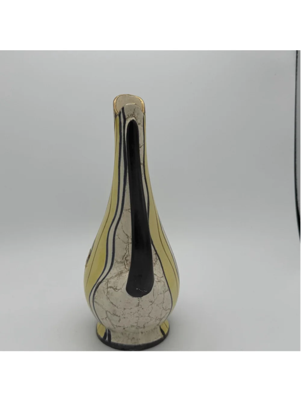 Vintage Mid Century Modern 8” Ceramic Pitcher Bud Vase | Atomic Cream Mustard Bl